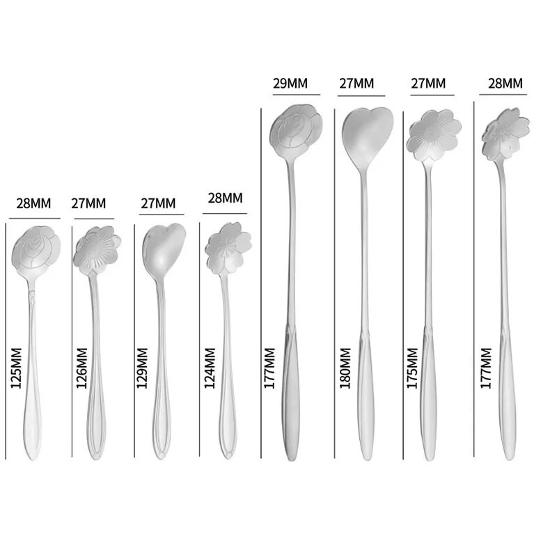8 db virágos kanál készlet kis teáskanál kávéskanál Aranyos fagylaltos desszert kanál ezüst arany rozsdamentes acél kanál kávéteához
