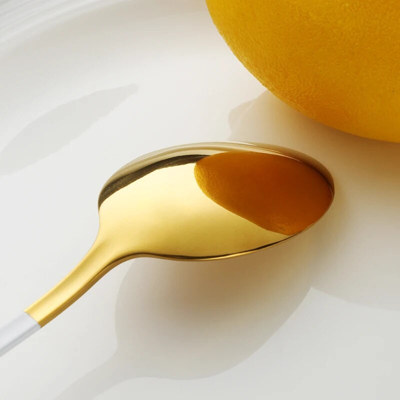 4 db-os evőeszköz készlet rozsdamentes acél 18/10 Western fehérarany étkészlet fekete nyéllel evőeszköz készlet vacsora kés vacsora villa