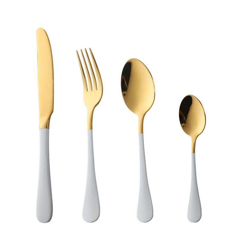 4 db-os evőeszköz készlet rozsdamentes acél 18/10 Western fehérarany étkészlet fekete nyéllel evőeszköz készlet vacsora kés vacsora villa