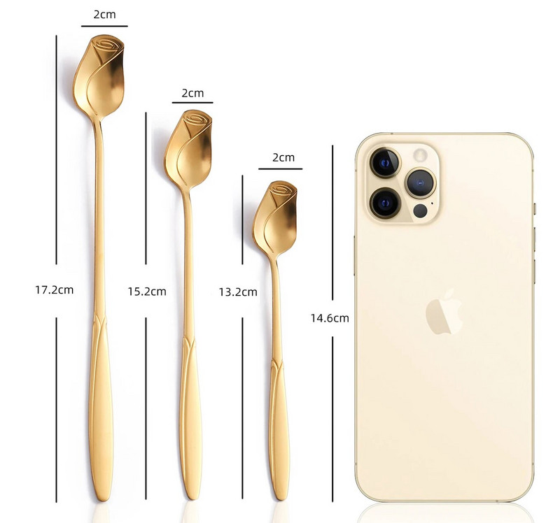 5 db rozsdamentes acél rózsa keverőkanál hosszú nyelű kávéskanál apró virágkanál Szokatlan teáskanál desszerthez, mézes torta teához