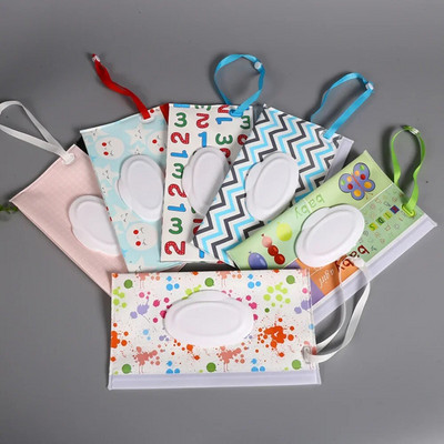 1PC Екологична чанта за мокри кърпички Кутия за бебешки кърпички Кутия за мокри кърпички Почистващи кърпички Чанта с цип Калъф за контейнер с каишка с мида