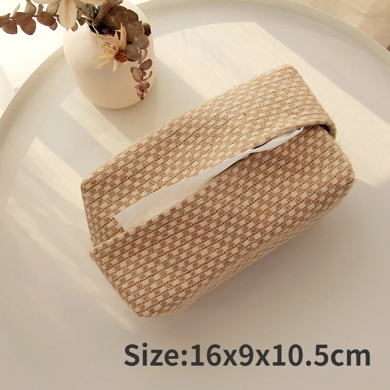 NOVA Kutija za maramice od jute u japanskom stilu Držač salveta za dnevni boravak Stol Kutije za maramice Posuda za kućni automobil Držač dozatora papira