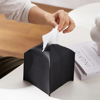 Πτυσσόμενο PU Δερμάτινο Tissue Box Τετράγωνο με κάτω ζώνη Απλή θήκη χαρτοπετσέτας Θήκη χαρτομάντηλου Κουτί αποθήκευσης σπιτιού Διακόσμηση σαλονιού