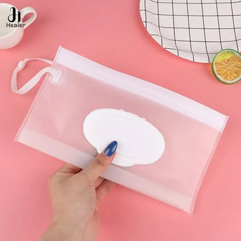 Ελαφρύ φορητό Cartoon Baby Kids Wet Wipes Clutch Τσάντα μεταφοράς Wet Paper Tissue Container Θήκη με κούμπωμα με ιμάντα