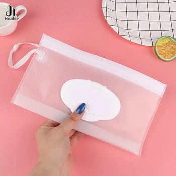 Ελαφρύ φορητό Cartoon Baby Kids Wet Wipes Clutch Τσάντα μεταφοράς Wet Paper Tissue Container Θήκη με κούμπωμα με ιμάντα