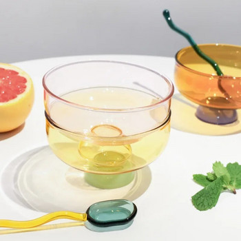 Творчески стъклени лъжици за мляко Цветно прозрачно кафе Лъжица за разбъркване на десерти Дълга дръжка Кръгла кухненска посуда Бъркалка Пръчка Гореща