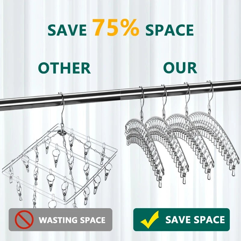 20 Pegs Rozsdamentes acél ruhaszárító vállfa szélálló ruhatartó 20 csíptetős zokni mosodai akasztó fehérnemű zoknitartó