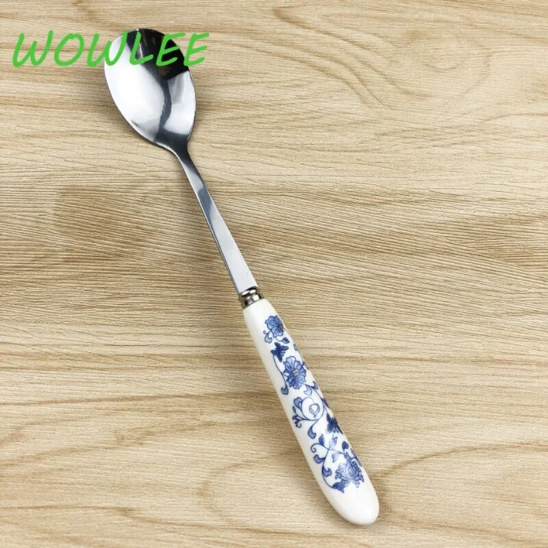 5db/készlet Rozsdamentes acél kerámia nyelű teáskanál Kreatív kávéskanál mézes desszert fagylalt kanál kis teáskanál 15*2,6cm