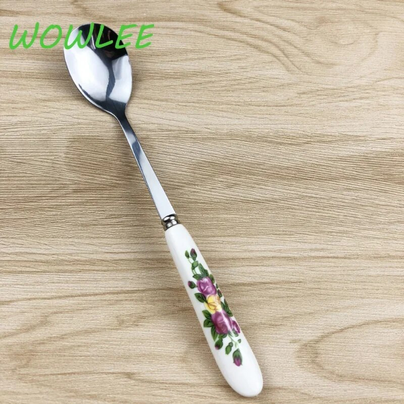 5db/készlet Rozsdamentes acél kerámia nyelű teáskanál Kreatív kávéskanál mézes desszert fagylalt kanál kis teáskanál 15*2,6cm