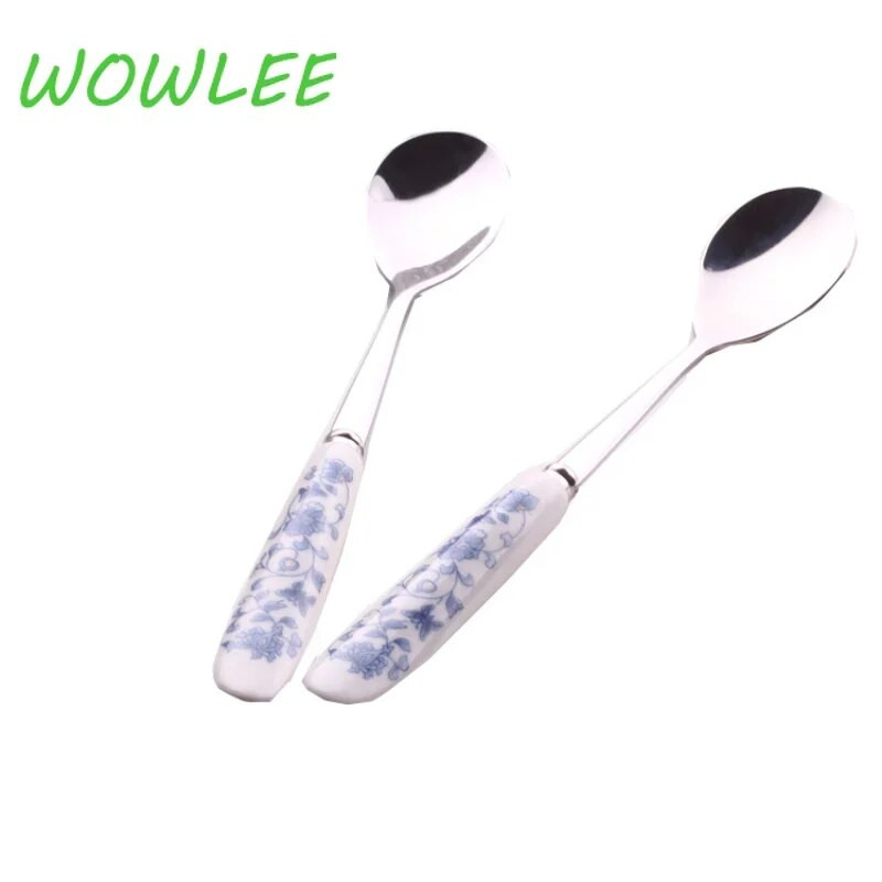 5db/készlet Rozsdamentes acél kerámia nyelű teáskanál Kreatív kávéskanál mézes desszert fagylalt kanál kis teáskanál 15*2,6cm