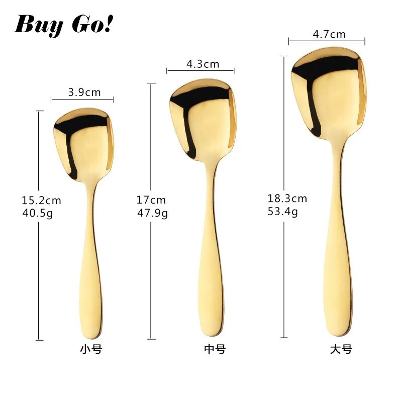 1 db rozsdamentes acél rizskanál SML négyzet kanál merőkanál Arany desszert fagylaltos evőkanál étterem konyhai étkészlet