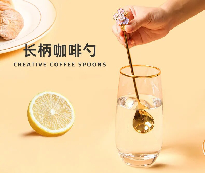 Kreatív rozsdamentes acél kanál cseresznyevirágok kanál kávé desszert kanál karácsonyi ajándékok étkészlet dekoráció teáskanál