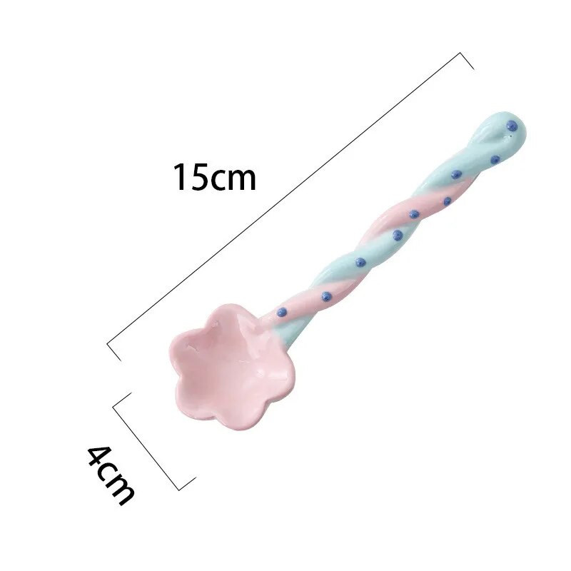 Kerámia, hosszú nyelű kanál Kawaii koreai fagylalt kézzel festett desszertkanál hosszú nyelű konyhai étkészlet-tartozékok