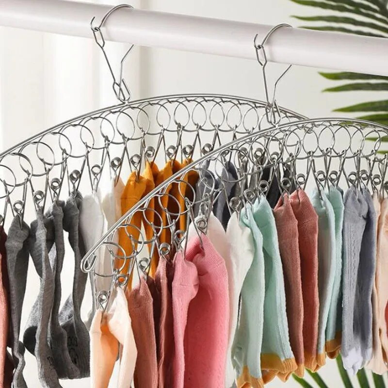 20 Pegs Rozsdamentes acél ruhaszárító vállfa szélálló ruhatartó 20 csíptetős zokni mosodai akasztó fehérnemű zoknitartó