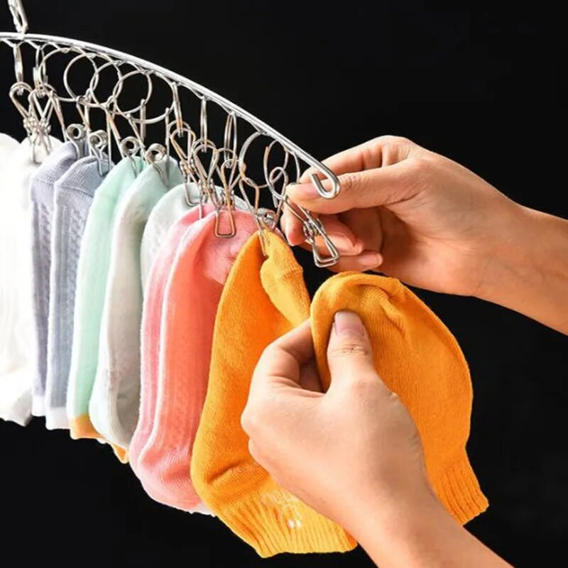 20 Pegs Rozsdamentes acél ruhaszárító vállfa szélálló ruhatartó 20 csíptetős zokni mosodai akasztó fehérnemű zoknitartó