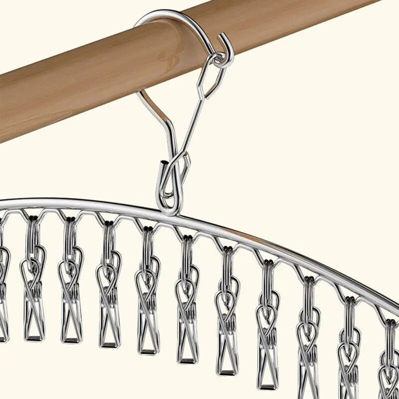 20 Pegs Rozsdamentes acél ruhaszárító vállfa szélálló ruhatartó 20 csíptetős zokni mosodai akasztó fehérnemű zoknitartó