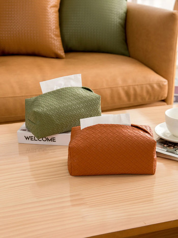 Home Tissue Boxes Pu Leather Woven Tissue Box Υφασμάτινη Δερμάτινη χάρτινη τσάντα Μοντέρνο απλό σαλόνι αδιάβροχο Tissue Light Luxury