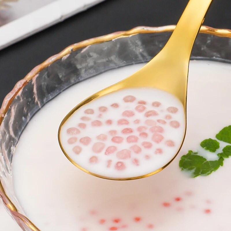 Rozsdamentes acél nyugati ételleves kanál Aranyozott merőkanál Hosszú nyelű étkészlet Evőkanál Konyhai eszközök