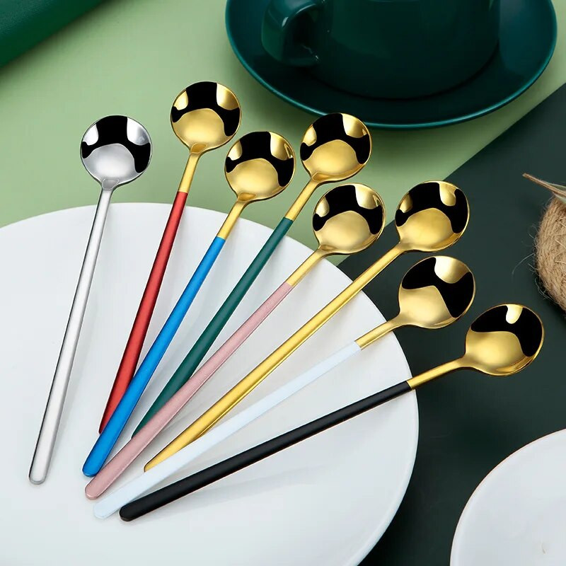 17 cm hosszú nyelű rozsdamentes acél keverő teáskanál kerek fej kis kávé desszert fagylalt keverő kanál konyhai étkészlet