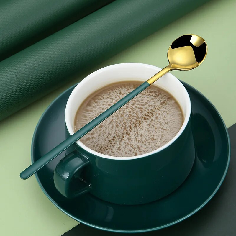 17 cm hosszú nyelű rozsdamentes acél keverő teáskanál kerek fej kis kávé desszert fagylalt keverő kanál konyhai étkészlet