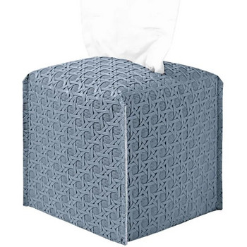 Квадратна кутия за кърпички от PU кожа Четирицветен модел на тъкане Кутия с чекмедже с голям капацитет Консумативи за домашно съхранение Сгъваеми кухненски инструменти
