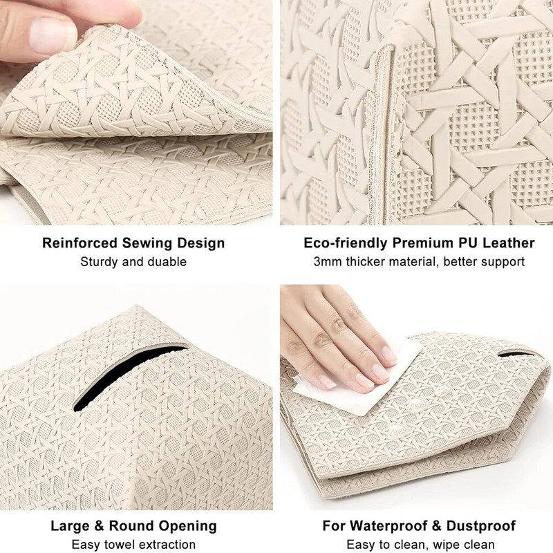 PU bőr négyzetes szövetdoboz, négyszínű szövés minta, nagy kapacitású fiókos doboz otthoni tárolási kellékek összecsukható konyhai eszközök