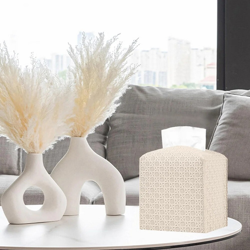 PU bőr négyzetes szövetdoboz, négyszínű szövés minta, nagy kapacitású fiókos doboz otthoni tárolási kellékek összecsukható konyhai eszközök