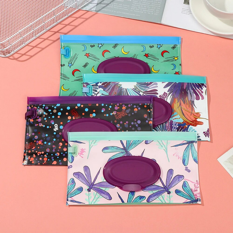 Mielas drėgnų servetėlių krepšys su užsegamu dirželiu, atverčiamu dangteliu Kosmetikos maišelis, audinio dėžutė kūdikių gaminių nešiojimo dėklas Lauko vežimėlio priedai