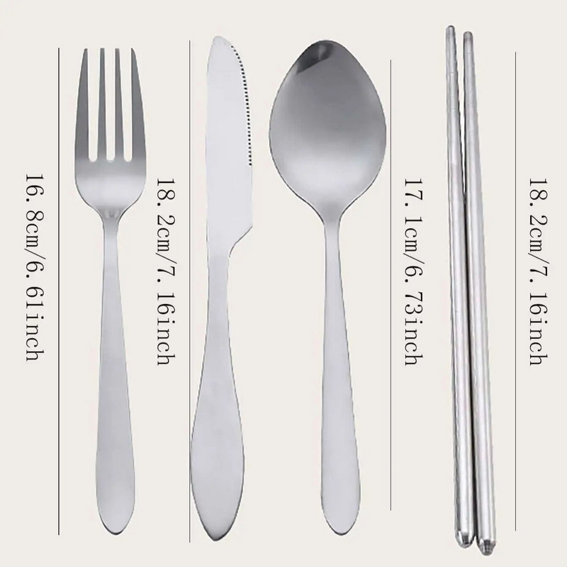 4 db/szett Utazási kemping evőeszköz készlet Hordozható étkészlet rozsdamentes acél pálcika kanál villa steak kés tároló tokkal