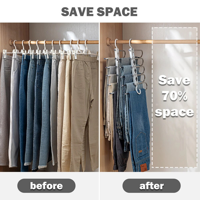 5 rétegű nadrágtartó ruhafogas csúszásmentes szekrény gardrób Ruhaszervező állvány sálkötőhöz Farmer nadrág