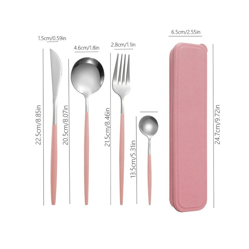 4db rozsdamentes acél étkészlet hordozható öltöny steak kés és villa desszert kanál lány szín