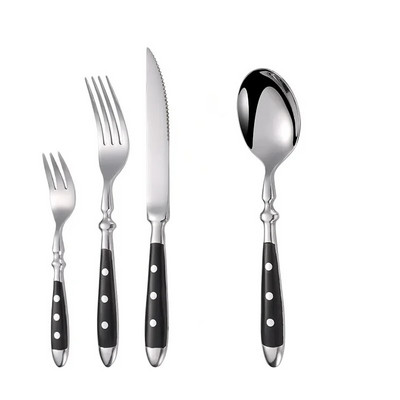 Vakarų nerūdijančio plieno stalo įrankių rinkinys Creative Retro kepsnių peilis valgomasis šakutė šaukštas indų rinkinys kniedės rankenos virtuvės stalo reikmenys