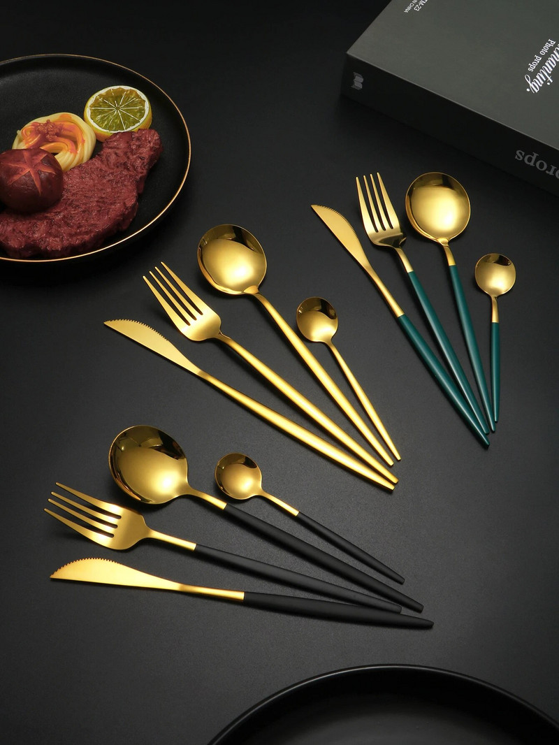 30db rozsdamentes acél evőeszközkészlet kések, villák, kanalak, teásvillák és teáskanálok ebédlői bankettekre