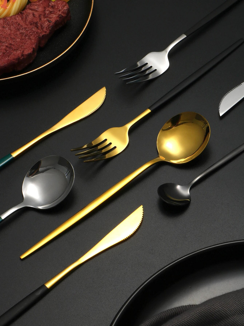 30db rozsdamentes acél evőeszközkészlet kések, villák, kanalak, teásvillák és teáskanálok ebédlői bankettekre