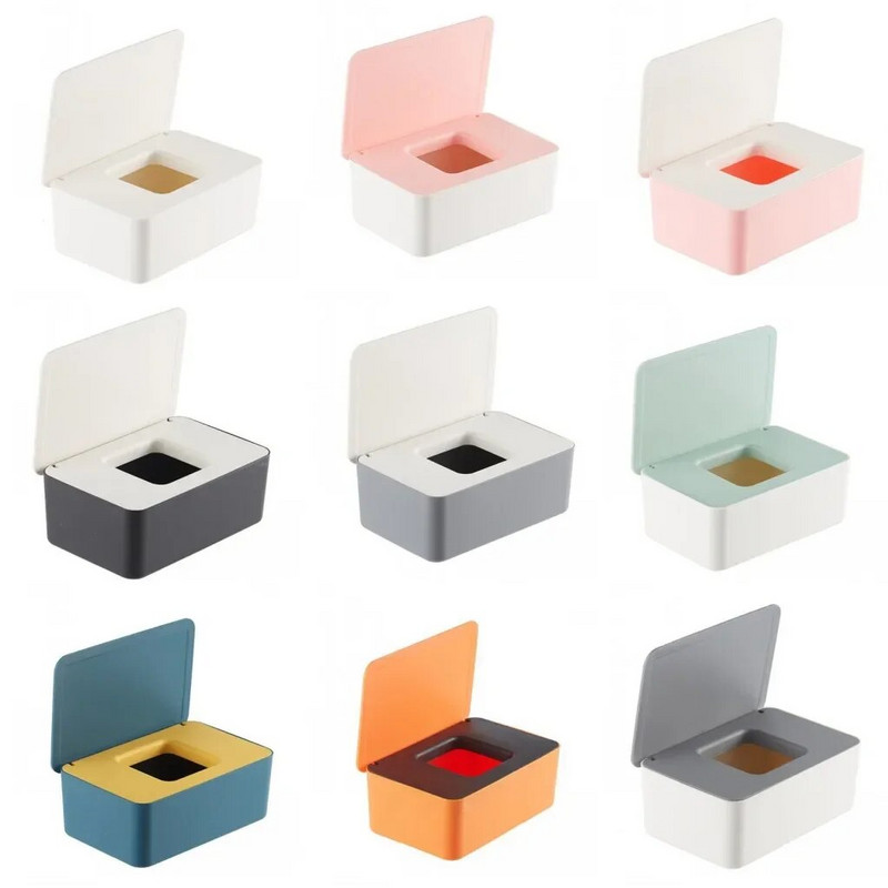 Tolmukindel niiskete salvrätikute hoiukast kaanega Home lauaarvuti salvrätikute hoiukarp, kaasaskantav niiskete salvrätikute jaotur