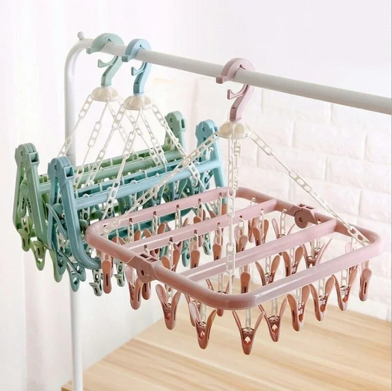 32 Clips Összecsukható Ruhaakasztó Gyermek Felnőtt Nadrág Szárító Szélálló Zokni Fehérnemű Műanyag Szárító állvány Otthoni Kiegészítő