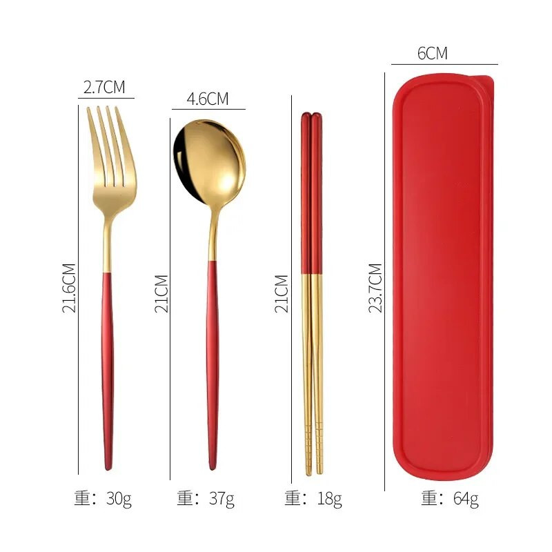 3 DB/Szett evőeszköz doboztartóval étkészlet 304 rozsdamentes acél kanál villa pálcika készlet utazási étkészlet konyhai kiegészítők