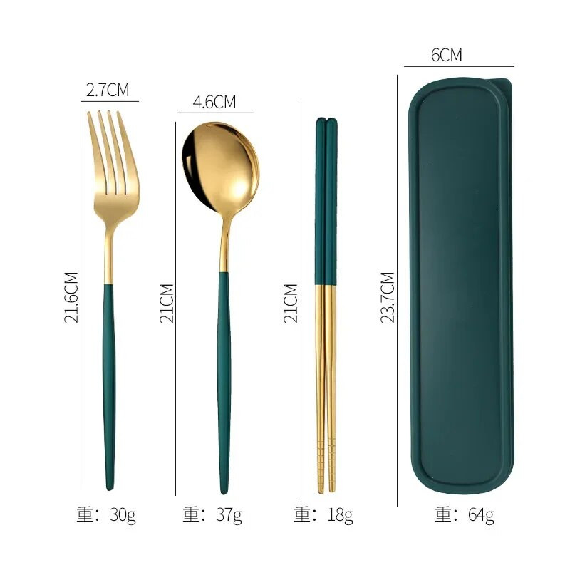 3 DB/Szett evőeszköz doboztartóval étkészlet 304 rozsdamentes acél kanál villa pálcika készlet utazási étkészlet konyhai kiegészítők
