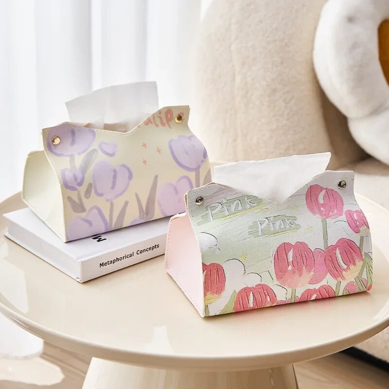 Négyzet alakú papírzsebkendő fedél Autó Otthon Nappali Hálószoba Asztali Dekoráció Ajándék PU bőr Virág Bőr Tissue Dob Retro Tissue Box