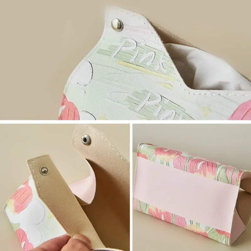 Négyzet alakú papírzsebkendő fedél Autó Otthon Nappali Hálószoba Asztali Dekoráció Ajándék PU bőr Virág Bőr Tissue Dob Retro Tissue Box