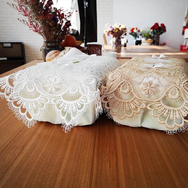 Dekorációs kijelző Tárolóasztal Modern kézműves szalvéta tok porálló szövetdoboz Ajándék csipke díszítés Aranyos hímzés Kezdőlap