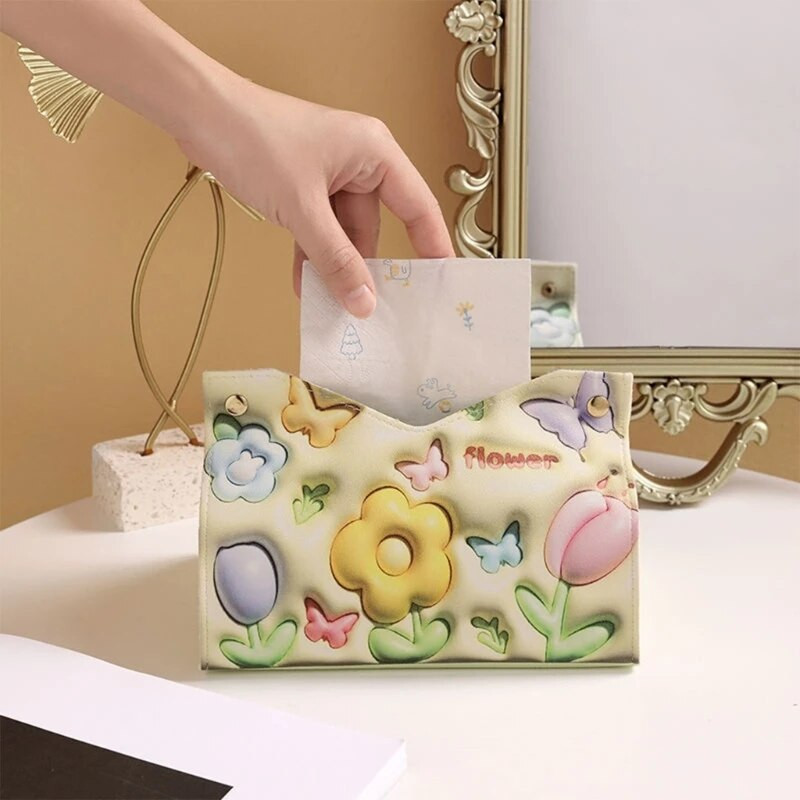 Elegáns virágmintás papírzsebkendő-borító virágnyomtatási szalvéta-adagoló doboztartó Többfunkciós kendőtartó