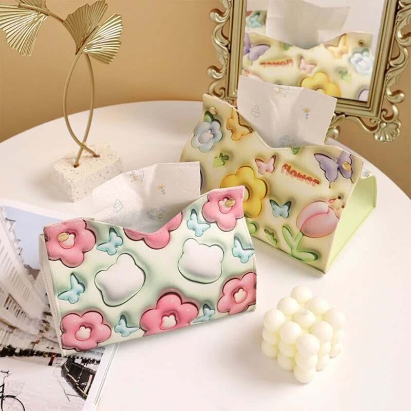 Elegáns virágmintás papírzsebkendő-borító virágnyomtatási szalvéta-adagoló doboztartó Többfunkciós kendőtartó