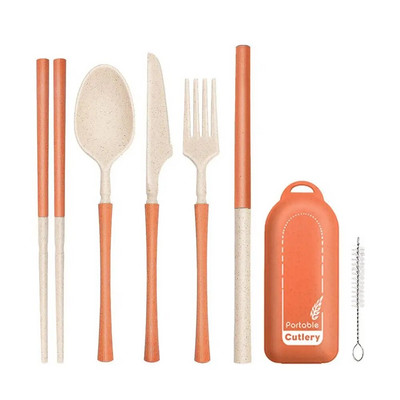 1 Kit Πτυσσόμενο μαχαίρι από άχυρο σιταριού Πιρούνι κουτάλι chopsticks άχυρο με κουτί Φιλικό προς το περιβάλλον Φορητό επιτραπέζιο σκεύος ταξιδιού εξωτερικού χώρου