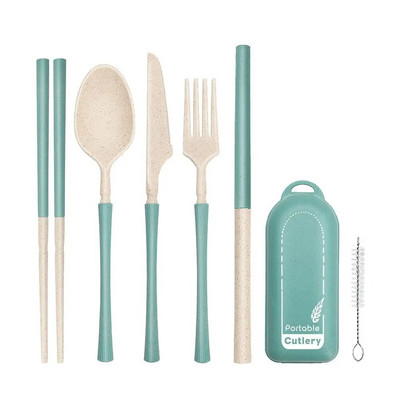 1 Kit Πτυσσόμενο μαχαίρι από άχυρο σιταριού Πιρούνι κουτάλι chopsticks άχυρο με κουτί Φιλικό προς το περιβάλλον Φορητό επιτραπέζιο σκεύος ταξιδιού εξωτερικού χώρου