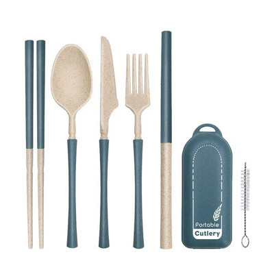 1 Kit Πτυσσόμενο μαχαίρι από άχυρο σιταριού Πιρούνι κουτάλι chopsticks άχυρο με κουτί Φιλικό προς το περιβάλλον Φορητό επιτραπέζιο σκεύος ταξιδιού εξωτερικού χώρου
