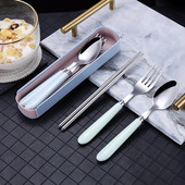 Επιτραπέζια σκεύη chopsticks 410 από ανοξείδωτο ατσάλι Φορητό πιρούνι κουτάλι Student Worker σετ μαχαιροπήρουνων τριών τεμαχίων Cute Storage Box