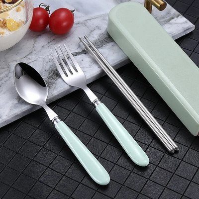 Επιτραπέζια σκεύη chopsticks 410 από ανοξείδωτο ατσάλι Φορητό πιρούνι κουτάλι Student Worker σετ μαχαιροπήρουνων τριών τεμαχίων Cute Storage Box
