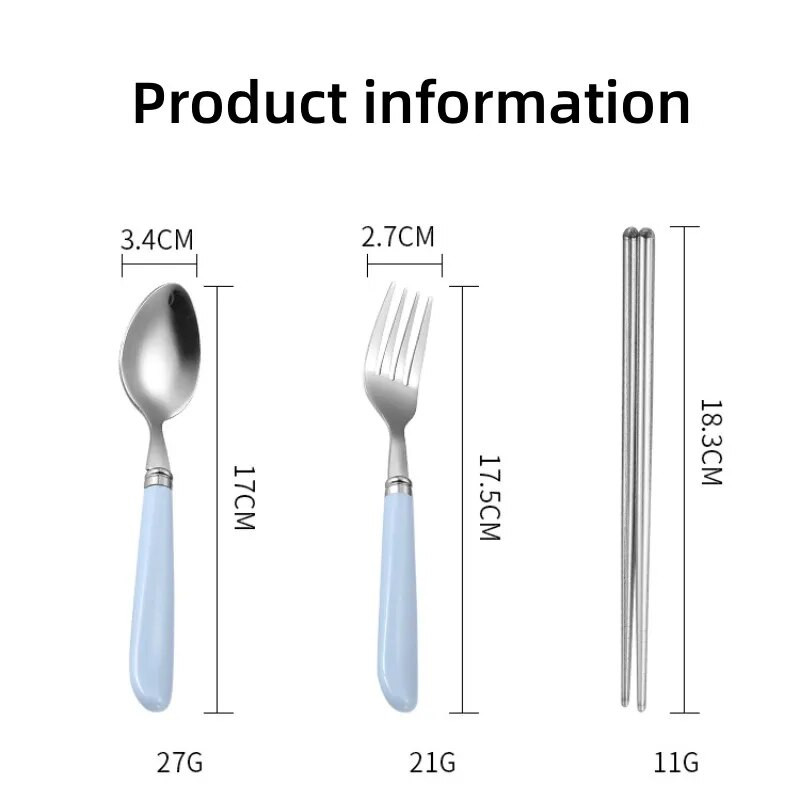 410 rozsdamentes acél pálcika étkészlet hordozható villa kanál diák irodai dolgozó Három részes aranyos tárolódoboz evőeszköz készlet