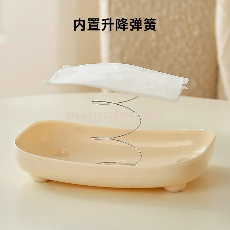 Servetėlių laikiklio konteinerio dėžutė su spyruokliniu laikymo dėklu audinių dėžutės dozatorius Lygios servetėlės veido popieriaus laikiklis didelės talpos